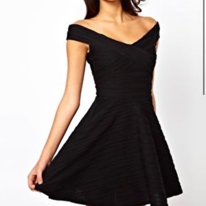 Black off the shoulder skater dress.